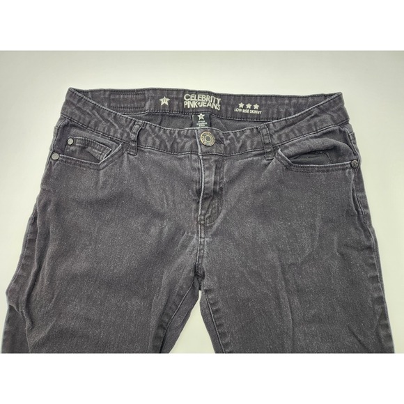 Celebrity Pink Jeans Low Rise Skinny Juniors Faded Black Distressed Size 11 - Picture 2 of 11